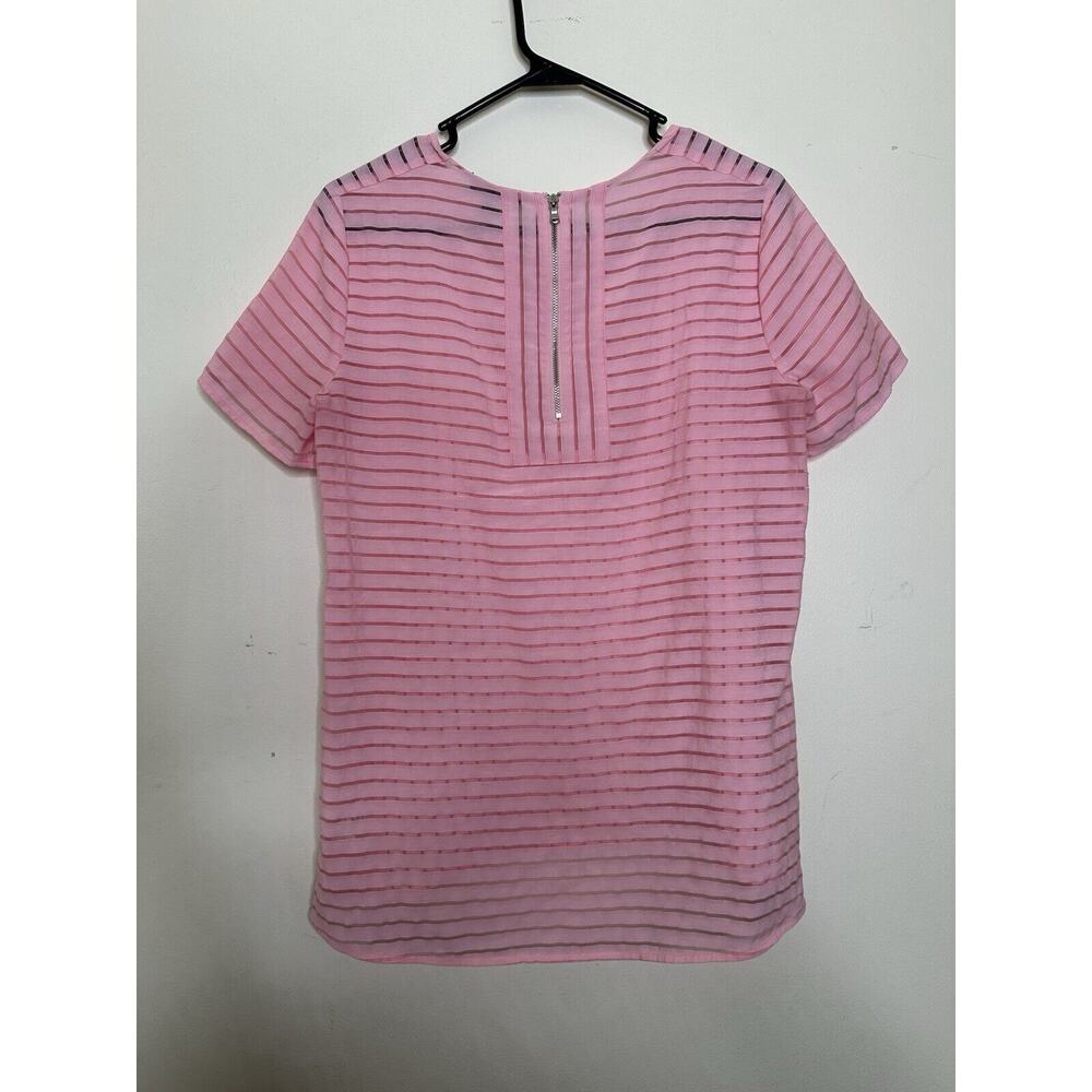 J. Crew Size 2 Pink Shadow Semi-Sheer Striped Short Sleeve Blouse Zip Back Top - Picture 6 of 6
